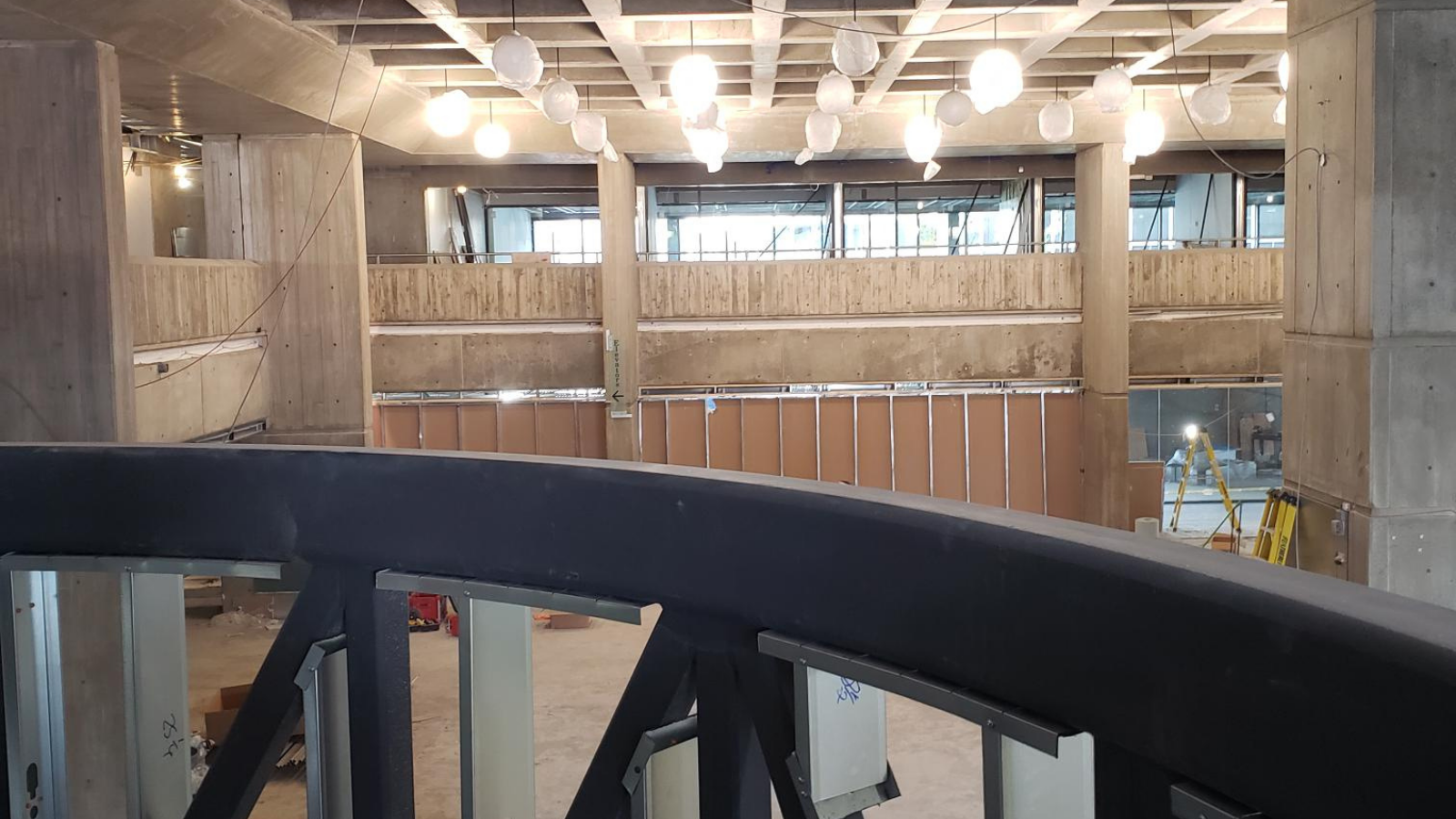 View from the top of the new Learning Commons stairs in Weldon Library